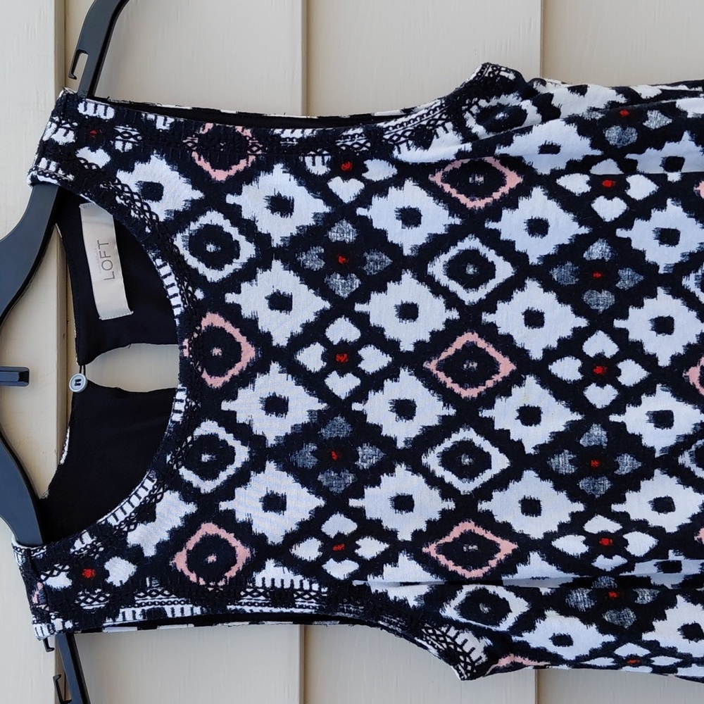 ANN TAYLOR LOFT Women's Geometric Tribal Print Drawstring  Dress
